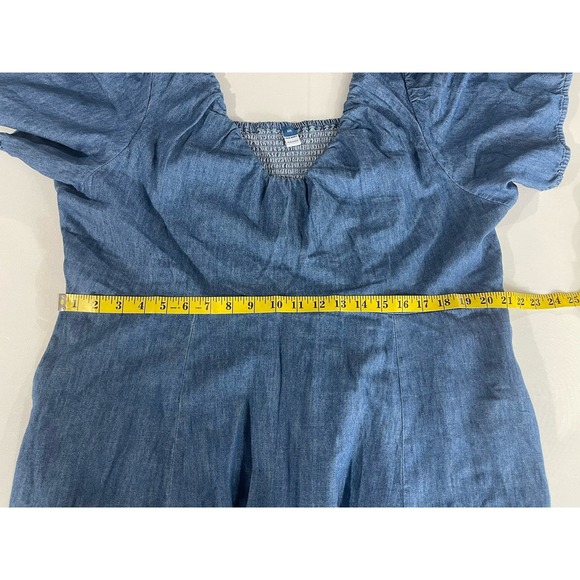 Old Navy Puff Sleeve Chambray Denim Dress XXL Prairie Western Cottage Cowgirl - Picture 11 of 13